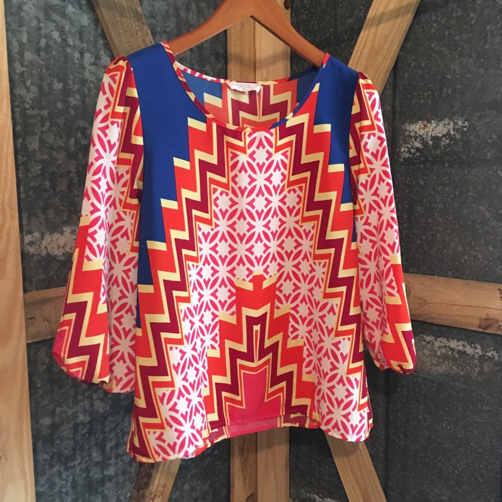Peach Love California Orange Pink Blue Print  Top